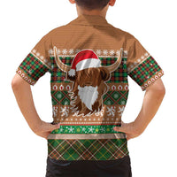Scottish Christmas Family Matching Off Shoulder Maxi Dress and Hawaiian Shirt Highland Cattle-Xmas Tartan Stripes Style Brown Color - Wonder Print Shop