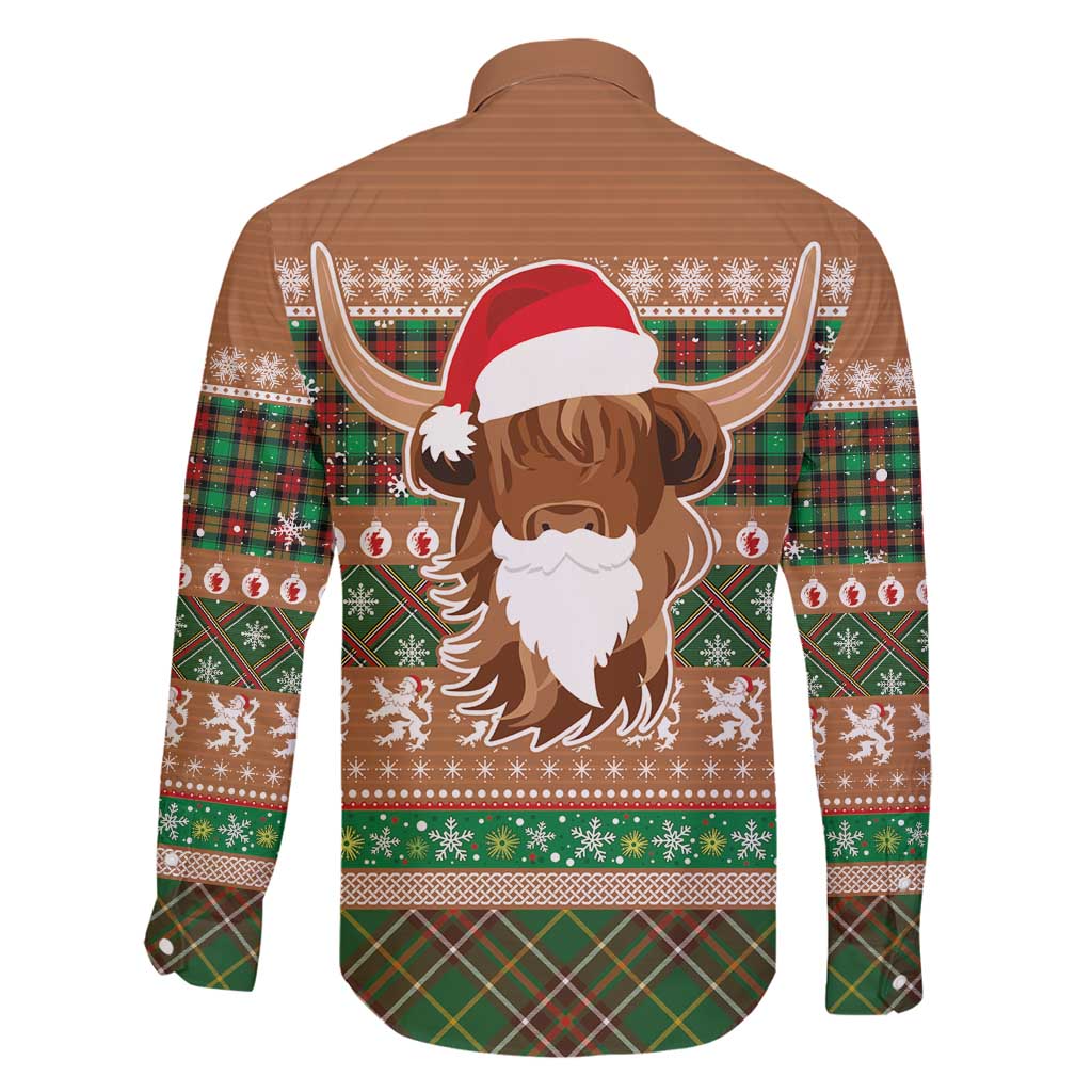 Scottish Christmas Family Matching Off Shoulder Maxi Dress and Hawaiian Shirt Highland Cattle-Xmas Tartan Stripes Style Brown Color - Wonder Print Shop