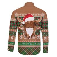 Scottish Christmas Family Matching Off Shoulder Maxi Dress and Hawaiian Shirt Highland Cattle-Xmas Tartan Stripes Style Brown Color - Wonder Print Shop