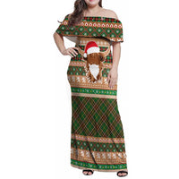 Scottish Christmas Family Matching Off Shoulder Maxi Dress and Hawaiian Shirt Highland Cattle-Xmas Tartan Stripes Style Brown Color - Wonder Print Shop