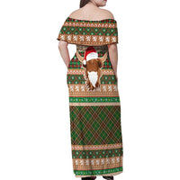 Scottish Christmas Family Matching Off Shoulder Maxi Dress and Hawaiian Shirt Highland Cattle-Xmas Tartan Stripes Style Brown Color - Wonder Print Shop