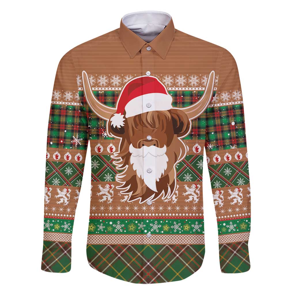 Scottish Christmas Family Matching Puletasi and Hawaiian Shirt Highland Cattle-Xmas Tartan Stripes Style Brown Color - Wonder Print Shop