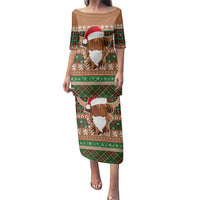Scottish Christmas Family Matching Puletasi and Hawaiian Shirt Highland Cattle-Xmas Tartan Stripes Style Brown Color - Wonder Print Shop
