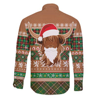 Scottish Christmas Family Matching Short Sleeve Bodycon Dress and Hawaiian Shirt Highland Cattle-Xmas Tartan Stripes Style Brown Color - Wonder Print Shop