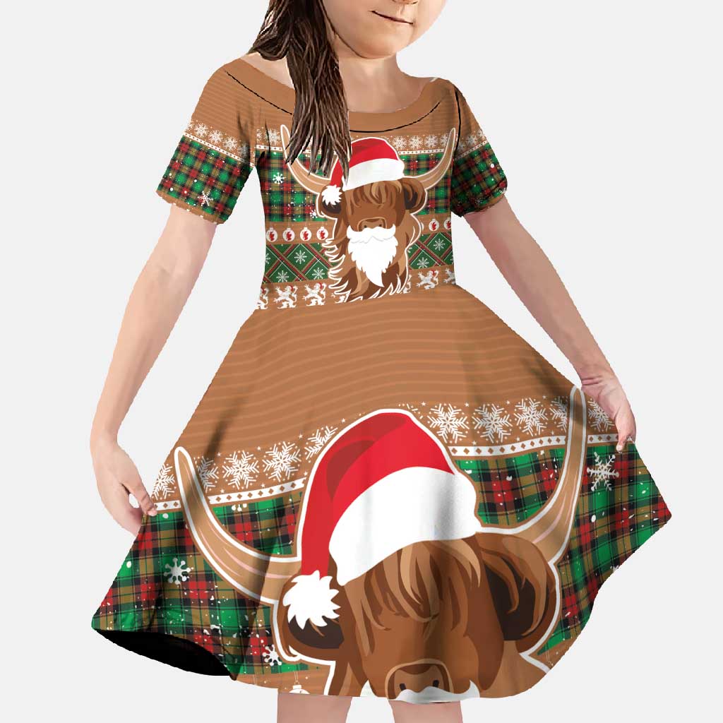 Scottish Christmas Family Matching Summer Maxi Dress and Hawaiian Shirt Highland Cattle-Xmas Tartan Stripes Style Brown Color - Wonder Print Shop