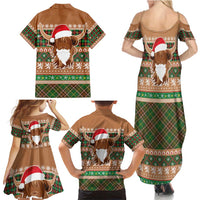 Scottish Christmas Family Matching Summer Maxi Dress and Hawaiian Shirt Highland Cattle-Xmas Tartan Stripes Style Brown Color - Wonder Print Shop