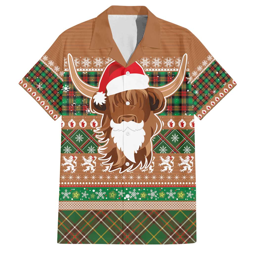 Scottish Christmas Family Matching Summer Maxi Dress and Hawaiian Shirt Highland Cattle-Xmas Tartan Stripes Style Brown Color - Wonder Print Shop