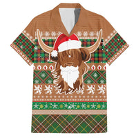 Scottish Christmas Family Matching Summer Maxi Dress and Hawaiian Shirt Highland Cattle-Xmas Tartan Stripes Style Brown Color - Wonder Print Shop