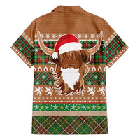 Scottish Christmas Family Matching Summer Maxi Dress and Hawaiian Shirt Highland Cattle-Xmas Tartan Stripes Style Brown Color - Wonder Print Shop