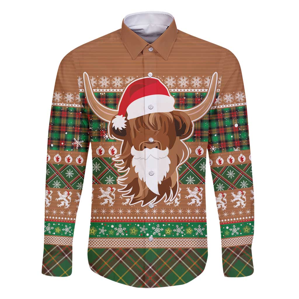 Scottish Christmas Family Matching Summer Maxi Dress and Hawaiian Shirt Highland Cattle-Xmas Tartan Stripes Style Brown Color - Wonder Print Shop