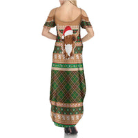 Scottish Christmas Family Matching Summer Maxi Dress and Hawaiian Shirt Highland Cattle-Xmas Tartan Stripes Style Brown Color - Wonder Print Shop