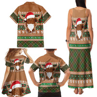 Scottish Christmas Family Matching Tank Maxi Dress and Hawaiian Shirt Highland Cattle-Xmas Tartan Stripes Style Brown Color - Wonder Print Shop