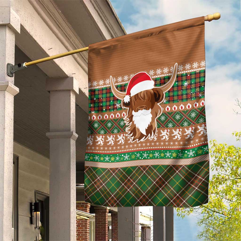 Scottish Christmas Garden Flag Highland Cattle-Xmas Tartan Stripes Style Brown Color - Wonder Print Shop