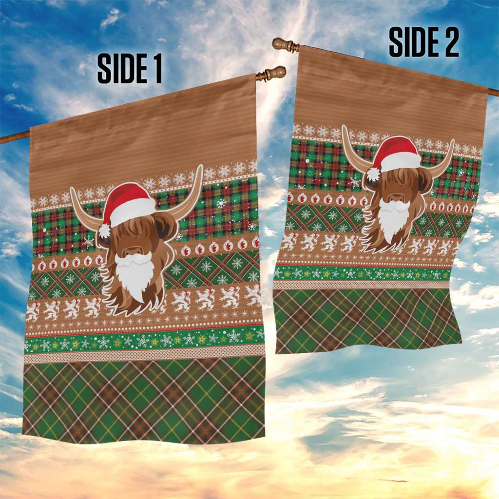 Scottish Christmas Garden Flag Highland Cattle-Xmas Tartan Stripes Style Brown Color - Wonder Print Shop