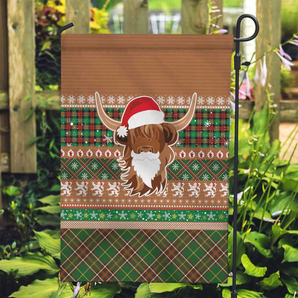 Scottish Christmas Garden Flag Highland Cattle-Xmas Tartan Stripes Style Brown Color - Wonder Print Shop