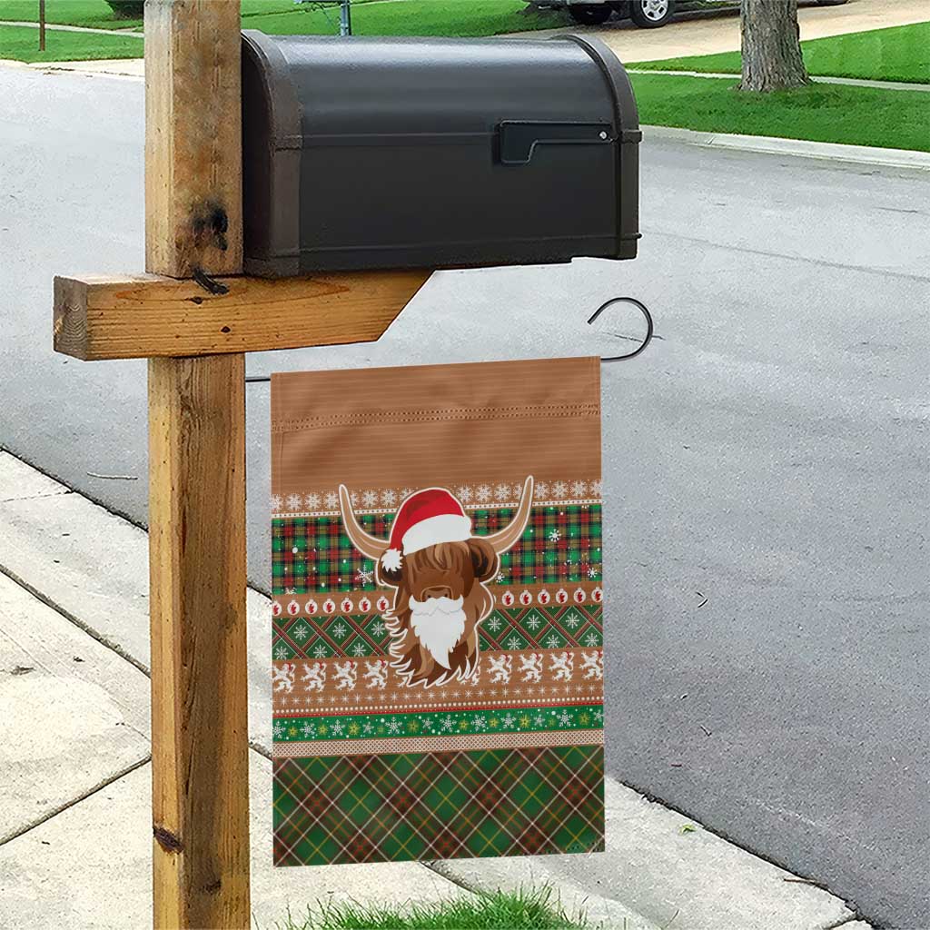 Scottish Christmas Garden Flag Highland Cattle-Xmas Tartan Stripes Style Brown Color - Wonder Print Shop