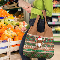 Scottish Christmas Grocery Bag Highland Cattle-Xmas Tartan Stripes Style Brown Color - Wonder Print Shop