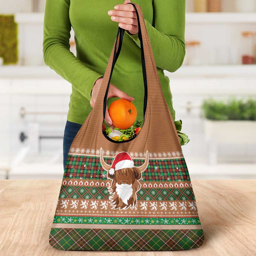Scottish Christmas Grocery Bag Highland Cattle-Xmas Tartan Stripes Style Brown Color - Wonder Print Shop