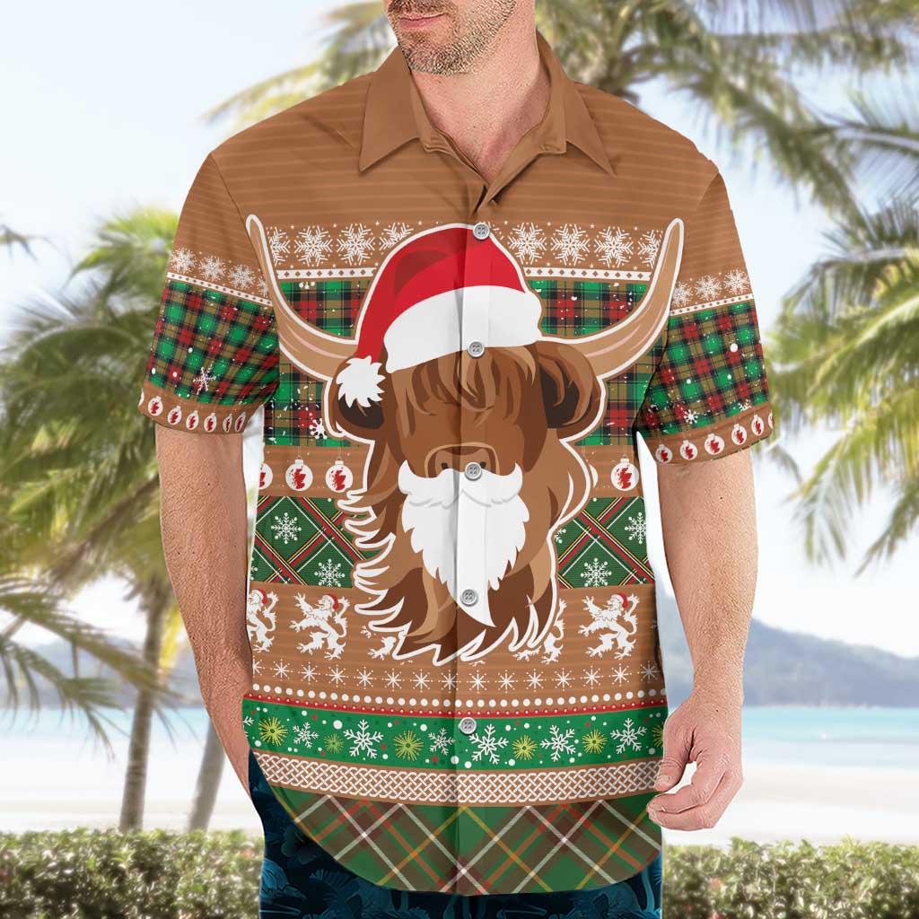 Scottish Christmas Hawaiian Shirt Highland Cattle-Xmas Tartan Stripes Style Brown Color - Wonder Print Shop