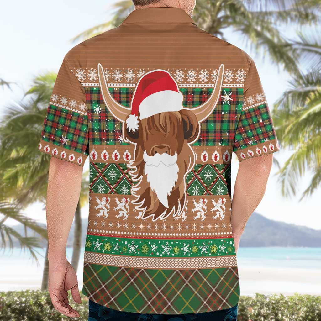 Scottish Christmas Hawaiian Shirt Highland Cattle-Xmas Tartan Stripes Style Brown Color - Wonder Print Shop