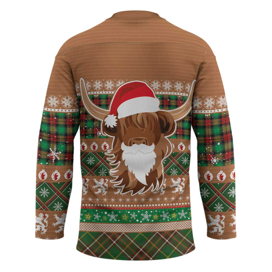 Scottish Christmas Hockey Jersey Highland Cattle-Xmas Tartan Stripes Style Brown Color - Wonder Print Shop