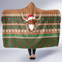 Scottish Christmas Hooded Blanket Highland Cattle-Xmas Tartan Stripes Style Brown Color - Wonder Print Shop