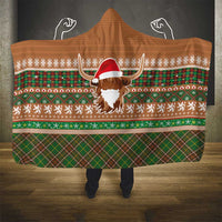 Scottish Christmas Hooded Blanket Highland Cattle-Xmas Tartan Stripes Style Brown Color - Wonder Print Shop