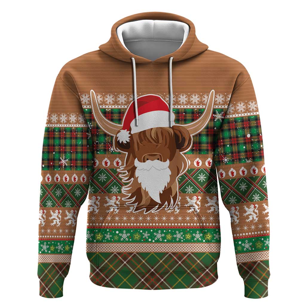 Scottish Christmas Hoodie Highland Cattle-Xmas Tartan Stripes Style Brown Color - Wonder Print Shop