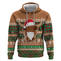 Scottish Christmas Hoodie Highland Cattle-Xmas Tartan Stripes Style Brown Color - Wonder Print Shop
