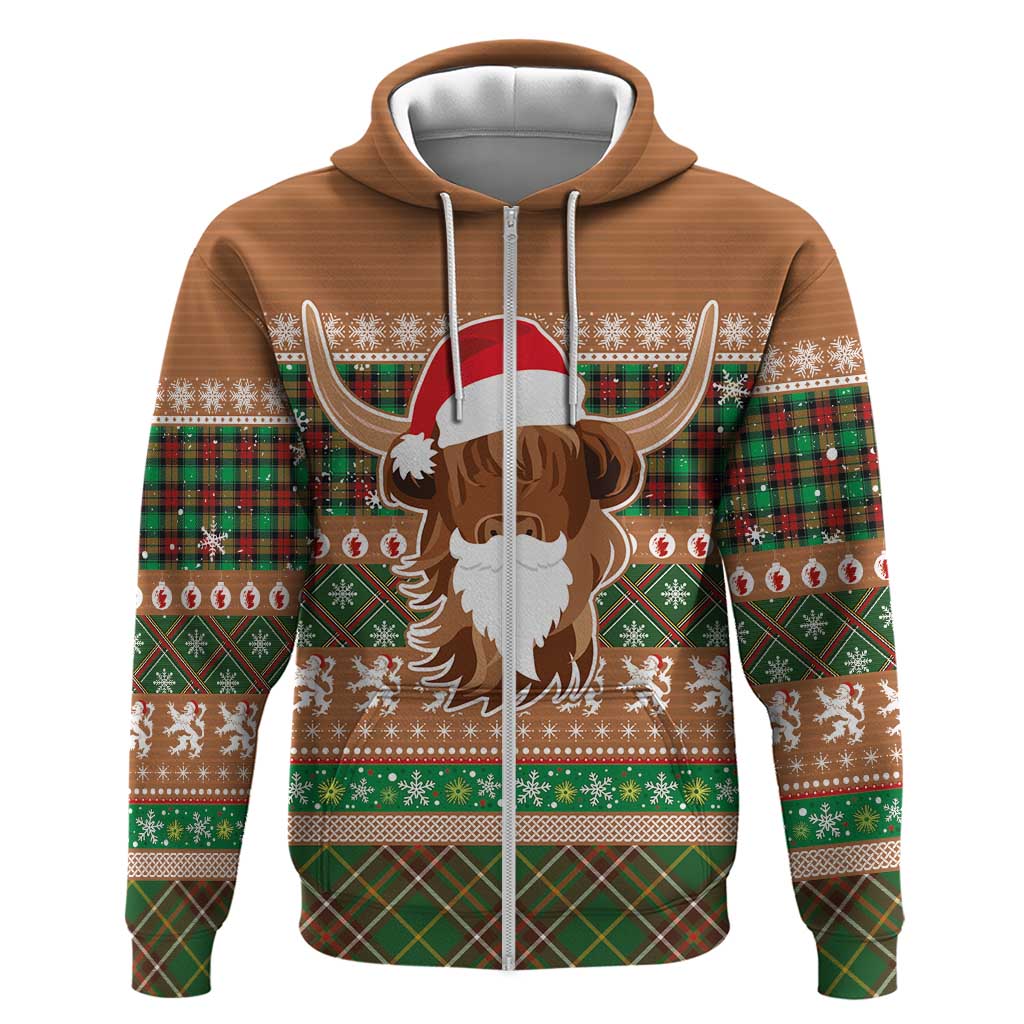 Scottish Christmas Hoodie Highland Cattle-Xmas Tartan Stripes Style Brown Color - Wonder Print Shop