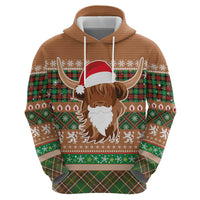 Scottish Christmas Hoodie Highland Cattle-Xmas Tartan Stripes Style Brown Color - Wonder Print Shop