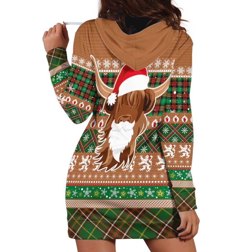 Scottish Christmas Hoodie Dress Highland Cattle-Xmas Tartan Stripes Style Brown Color - Wonder Print Shop