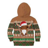 Scottish Christmas Kid Hoodie Highland Cattle-Xmas Tartan Stripes Style Brown Color - Wonder Print Shop
