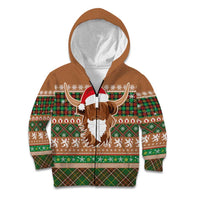 Scottish Christmas Kid Hoodie Highland Cattle-Xmas Tartan Stripes Style Brown Color - Wonder Print Shop