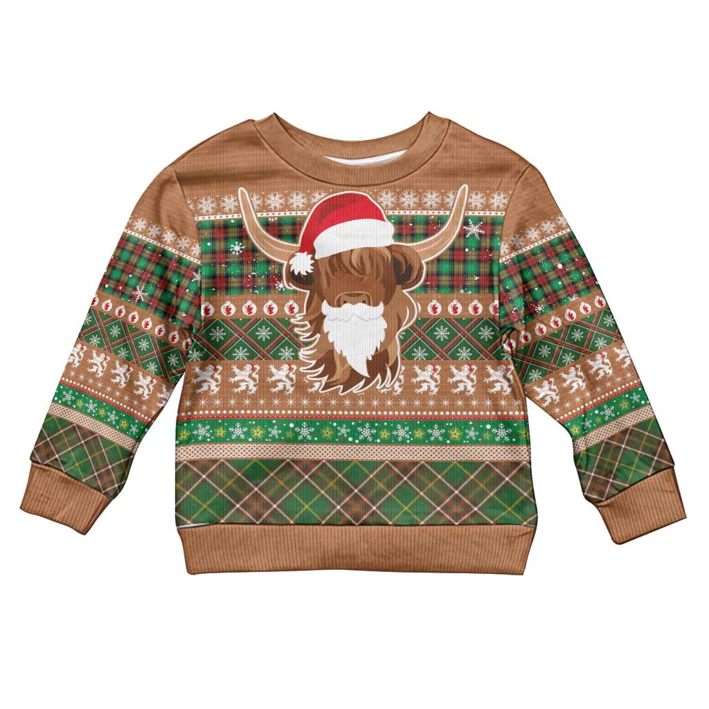Scottish Christmas Kid Ugly Christmas Sweater Highland Cattle-Xmas Tartan Stripes Style Brown Color - Wonder Print Shop
