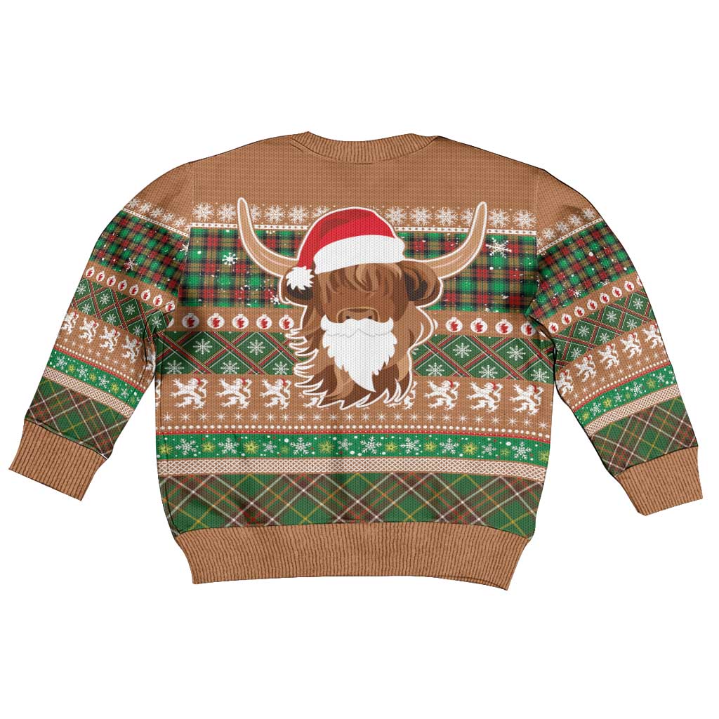 Scottish Christmas Kid Ugly Christmas Sweater Highland Cattle-Xmas Tartan Stripes Style Brown Color - Wonder Print Shop