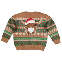 Scottish Christmas Kid Ugly Christmas Sweater Highland Cattle-Xmas Tartan Stripes Style Brown Color - Wonder Print Shop