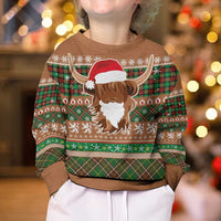 Scottish Christmas Kid Ugly Christmas Sweater Highland Cattle-Xmas Tartan Stripes Style Brown Color - Wonder Print Shop