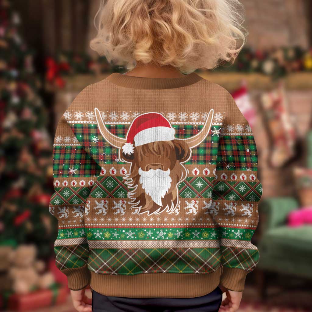 Scottish Christmas Kid Ugly Christmas Sweater Highland Cattle-Xmas Tartan Stripes Style Brown Color - Wonder Print Shop
