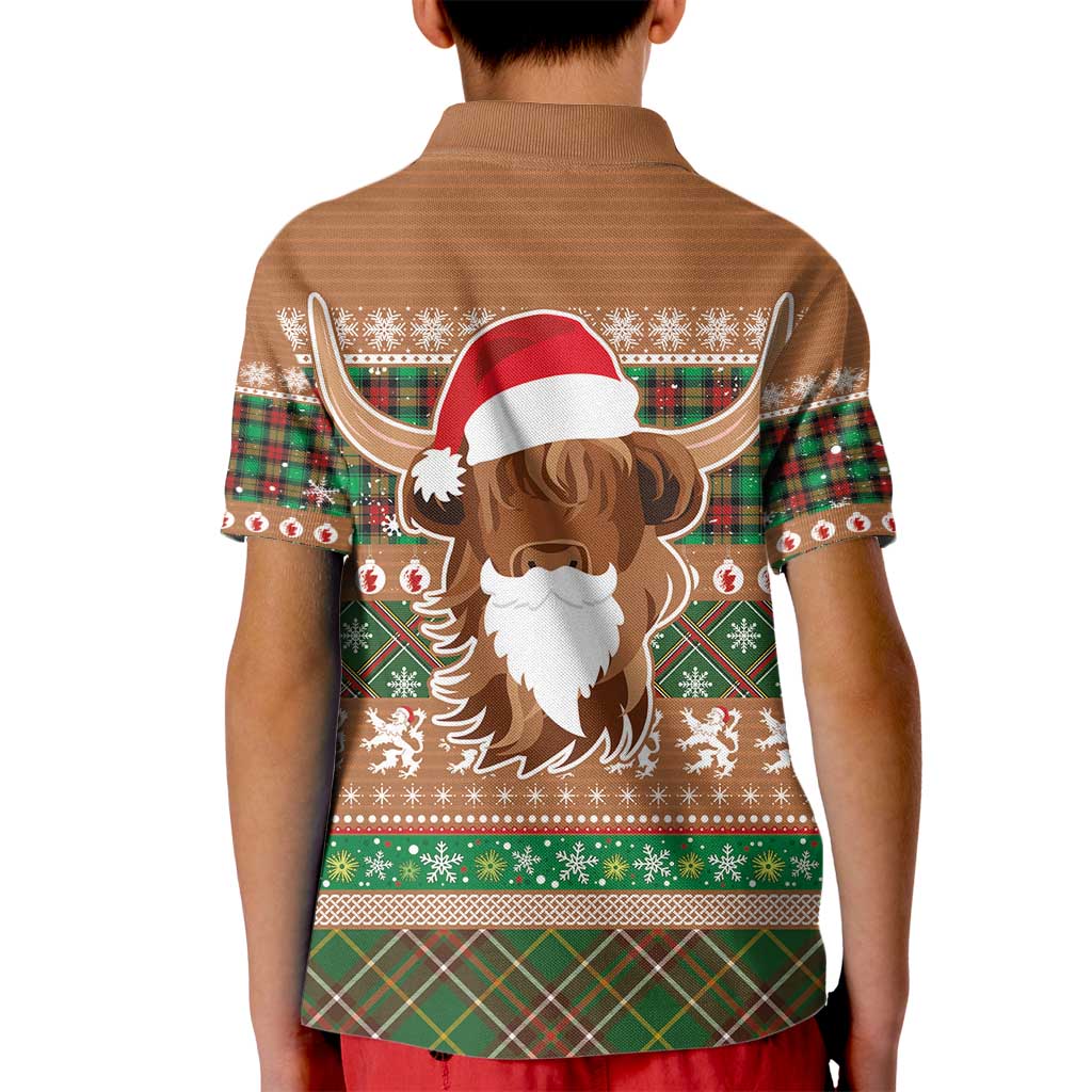Scottish Christmas Kid Polo Shirt Highland Cattle-Xmas Tartan Stripes Style Brown Color - Wonder Print Shop