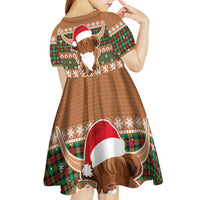 Scottish Christmas Kid Short Sleeve Dress Highland Cattle-Xmas Tartan Stripes Style Brown Color - Wonder Print Shop