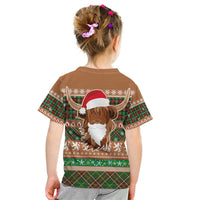 Scottish Christmas Kid T Shirt Highland Cattle-Xmas Tartan Stripes Style Brown Color - Wonder Print Shop