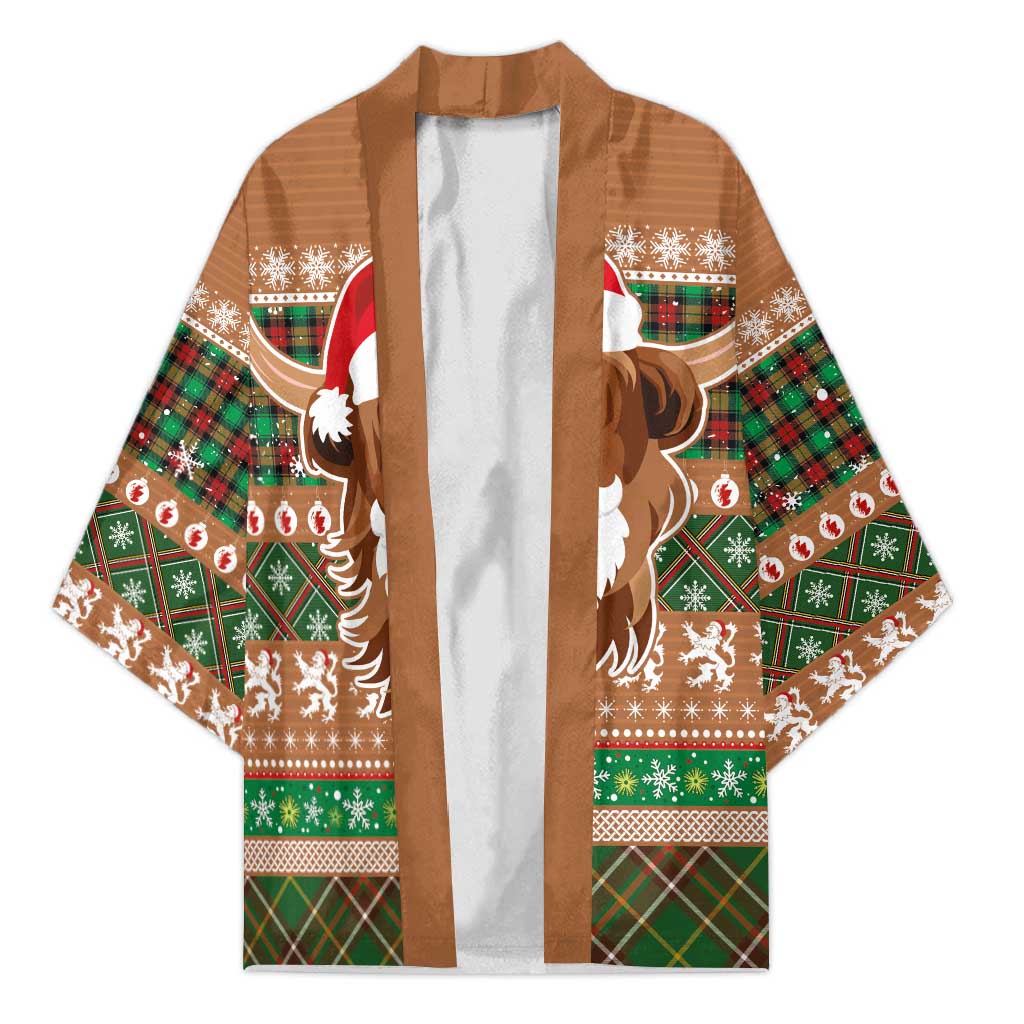 Scottish Christmas Kimono Highland Cattle-Xmas Tartan Stripes Style Brown Color - Wonder Print Shop