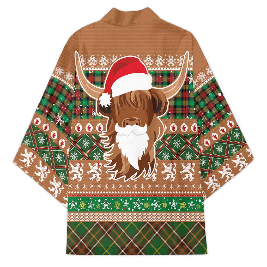 Scottish Christmas Kimono Highland Cattle-Xmas Tartan Stripes Style Brown Color - Wonder Print Shop