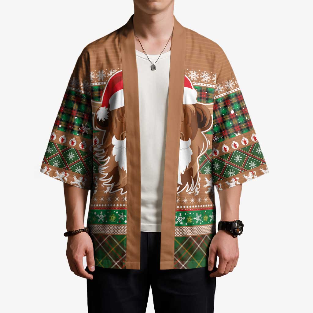 Scottish Christmas Kimono Highland Cattle-Xmas Tartan Stripes Style Brown Color - Wonder Print Shop