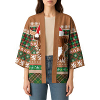 Scottish Christmas Kimono Highland Cattle-Xmas Tartan Stripes Style Brown Color - Wonder Print Shop