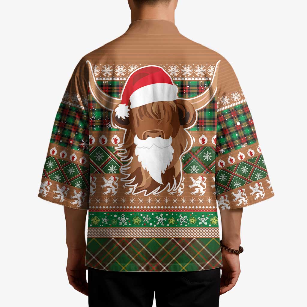 Scottish Christmas Kimono Highland Cattle-Xmas Tartan Stripes Style Brown Color - Wonder Print Shop