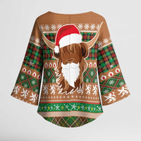Scottish Christmas Kimono Sleeve Blouse Highland Cattle-Xmas Tartan Stripes Style Brown Color - Wonder Print Shop