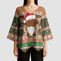 Scottish Christmas Kimono Sleeve Blouse Highland Cattle-Xmas Tartan Stripes Style Brown Color - Wonder Print Shop