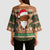 Scottish Christmas Kimono Sleeve Blouse Highland Cattle-Xmas Tartan Stripes Style Brown Color - Wonder Print Shop